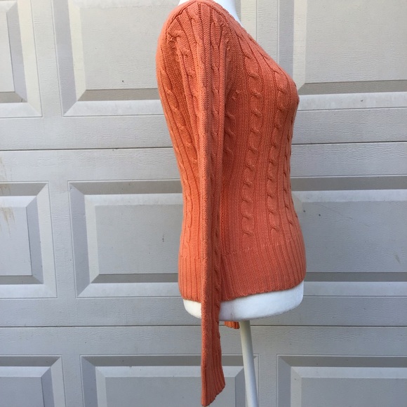 Aeropostale Sweater Womens Sz M Orange Cable Knit V-Neck Long Sleeve Y2K - Picture 4 of 16